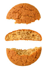 Oatmeal cookies broken in half. Isolated on a transparent background.