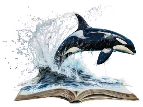 PNG Orca breaching the ocean splashing whale water. - Powered by Adobe