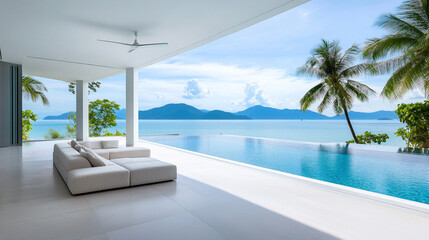 Fototapeta premium Luxurious oceanfront villa with infinity pool and stunning sea view.