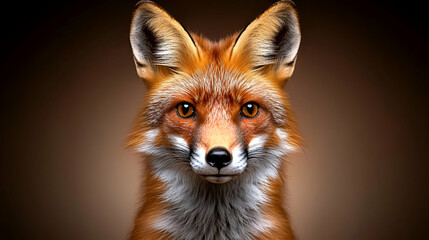 Fototapeta premium A realistic portrait of a fox with striking features and vibrant fur against a dark background.