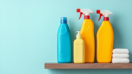 Neatly Arranged Cleaning Supplies on a Shelf