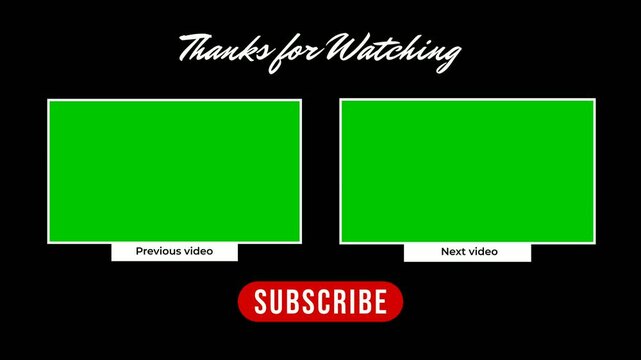 animation end screen video template outro card, thanks for watching reminder like komen subscribe with background color and chroma key 