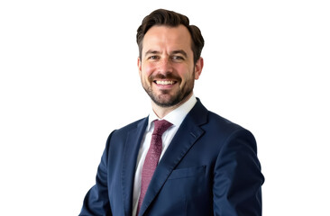 Happy and successful middle-aged man in a jacket with a tie, businessman, manager, director. Isolation on a transparent background.