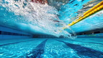 Underwater View of Water Surface and Splash in Swimming Pool