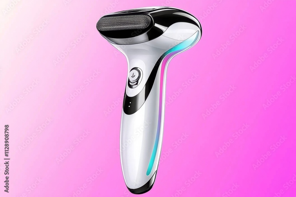 Poster a clean minimalist graphic of a cordless epilator with smooth, sleek lines and a soft pastel gradien