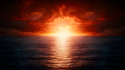 Dramatic sunset over a tranquil ocean horizon
