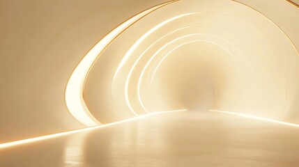 Obraz premium Abstract architectural tunnel with curved light features, creating a futuristic vibe and warm ambiance with smooth surfaces.