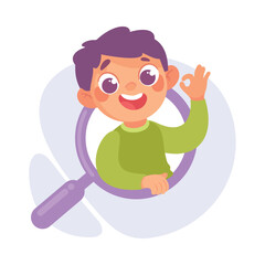 Search with Boy Character with Magnifier Vector Illustration