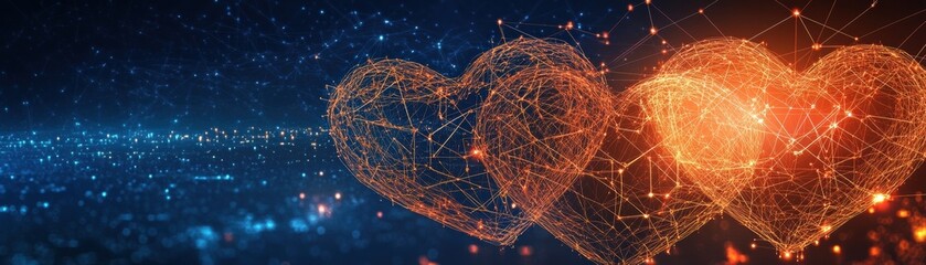 Abstract digital hearts symbolizing love, connection, and technology in a modern world.