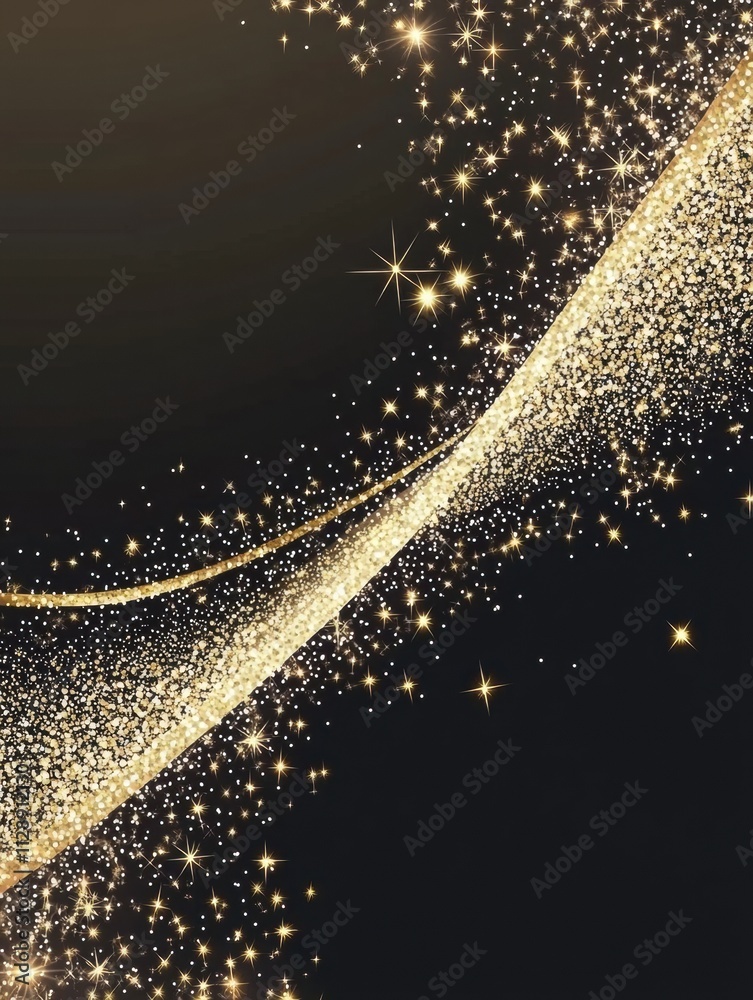 Aufkleber a smooth wave of golden glitter flows across a dark background, sparkling with light. generative ai