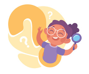 Search with Girl Character with Magnifier Vector Illustration