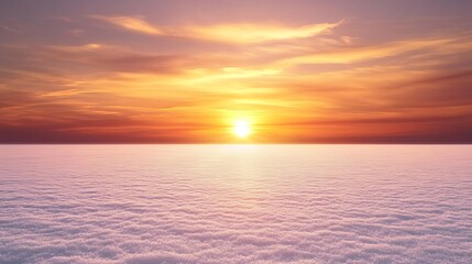 Fototapeta premium Stunning Sunset Over a Snowy Plain with Bright Orange and Pink Hues in the Sky