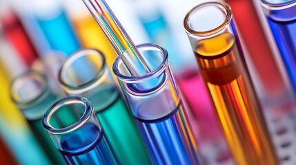 Researchers Collaborating in Laboratory Setting with Colorful Test Tubes and Fluids