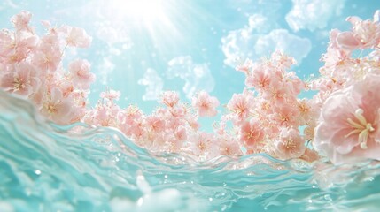 Underwater Pink Flowers and Sunbeams