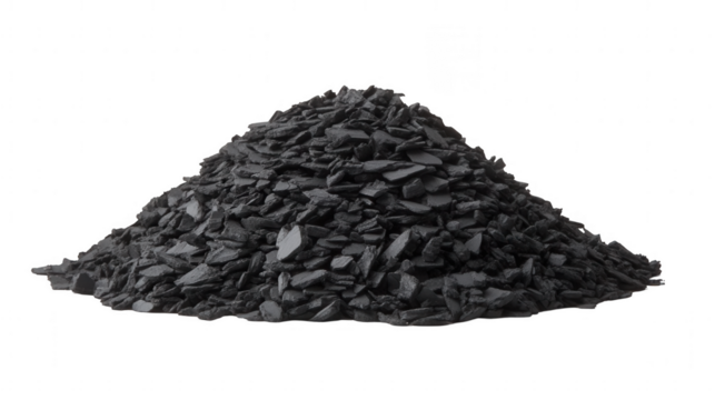 Pile of black graphite flakes isolated on white background Isolated on white background or PNG