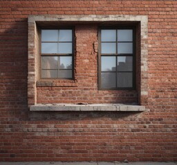 Unfinished brick wall with a partially bricked up window, weathered, old window, overgrown