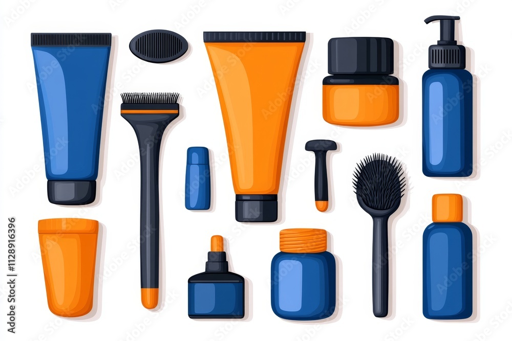 Poster A flat 2D design showing an array of epilation tools and soothing products arranged neatly on a white background