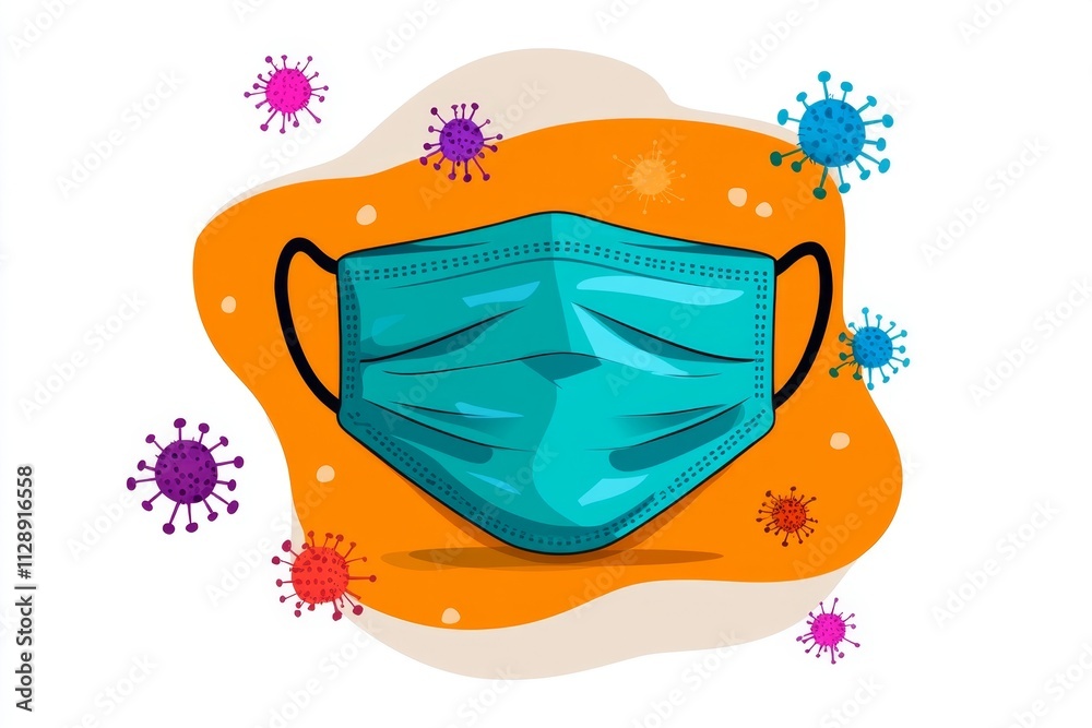 Aufkleber A flat design of a face mask with abstract particle symbols floating around it, representing protection against epidemics
