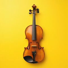brown violin placed on a yellow background helps develop the mind, emotions, and music.
