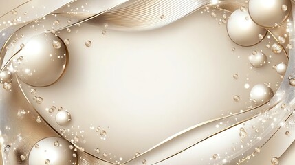 Obraz premium Elegant abstract background with flowing curves and spheres in soft beige tones, creating a luxurious and sophisticated design.