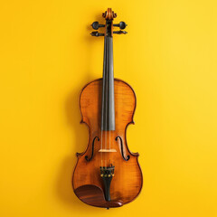 brown violin placed on a yellow background helps develop the mind, emotions, and music.