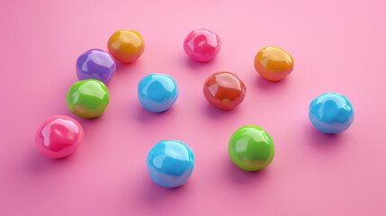 Colorful sugar-free candies or sweets on a pink background.