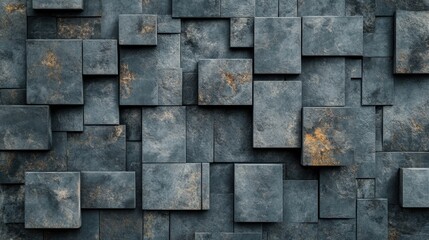 Modern Abstract Texture of Dark Stone Blocks on a Wall Surface