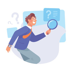 Search with Man Character with Magnifier Vector Illustration
