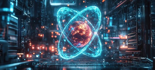 Fototapeta premium Futuristic digital artwork with an atom central energy concept