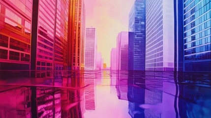 Obraz premium Tall buildings and coins are the same height, water color vivid 