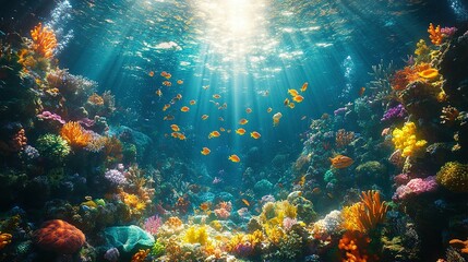 Fototapeta premium Vibrant Coral Reef Ecosystem With Colorful Fish Swimming