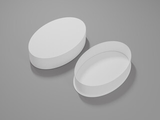 oval shape box mockup, open lid empty round box in perspective view, egg-shape rigid paper box, elliptical jewelry storage, ellipse cardboard container, ovoid packaging, ovate gift box, oval packaging