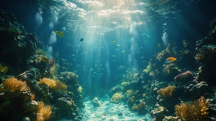Underwater Scene Showing Vibrant Coral Reef And Fish