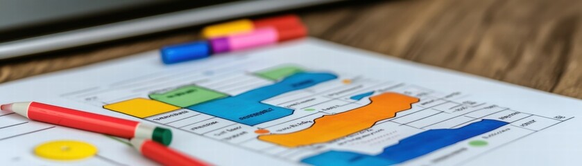 Colorful Hand-Drawn Chart on Desk with Pens