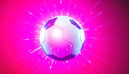 Fototapeta premium Suspended in Neon: A Futuristic Football Glows Brilliantly Against a Bold Pink Background