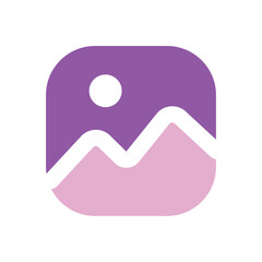 Pixelated Purple Mountain Landscape Icon in a Square Frame