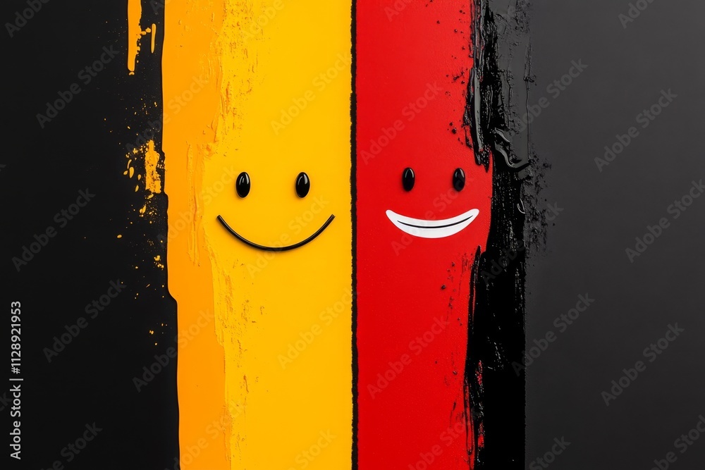 Aufkleber a minimalist flat design of a smiley face transitioning through emotions, with clean lines and bold,