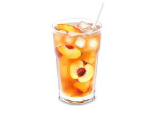 Peach Iced Tea Sweetened iced tea infused with ripe peach flavor, served cold with slices of fresh peaches for an