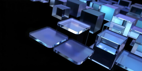 Abstract black and purple background with geometric squares