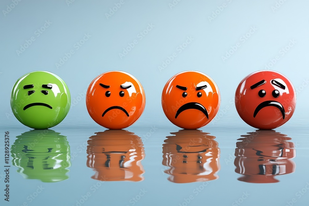 Poster a pixel art depiction of emotions with small animated faces displaying happiness, sadness, and anger