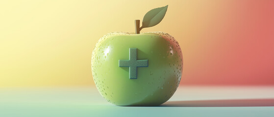 Healthy Green Apple with Plus Sign.