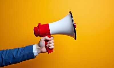 Businessman shouting through megaphone to make an announcement, Generative Ai