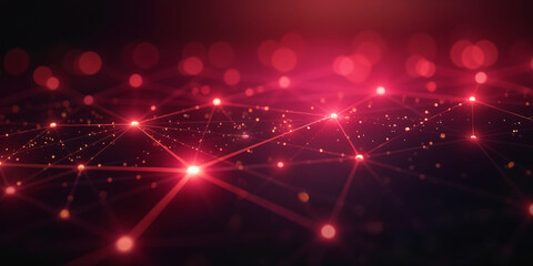 Fototapeta premium Abstract red digital network with glowing nodes and connected lines in a futuristic design. The image, featuring a mix of sharp lines and bright points, evokes a sense of technology and connectivity