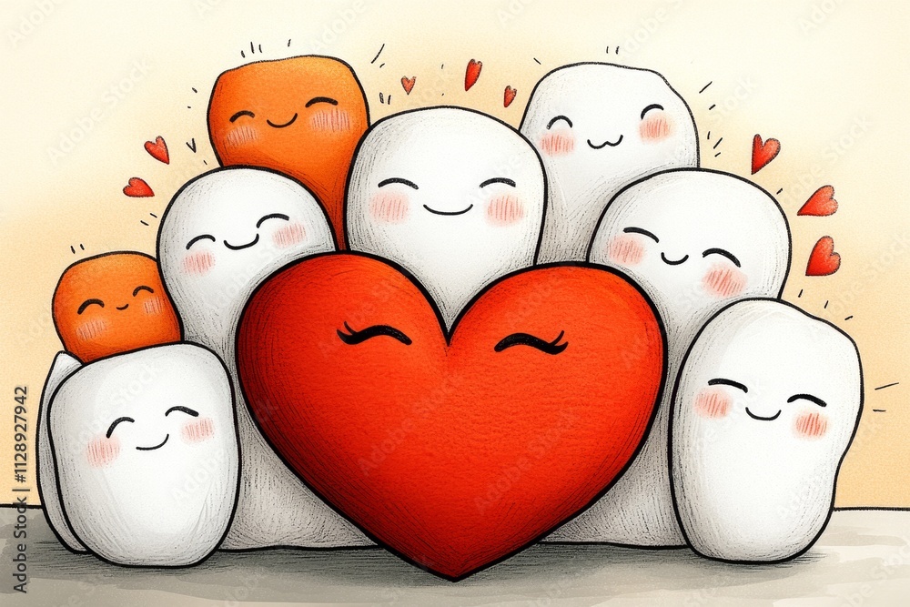 Poster a simple 2d design of a heart surrounded by glowing tears and smiles, symbolizing mixed emotions, dr