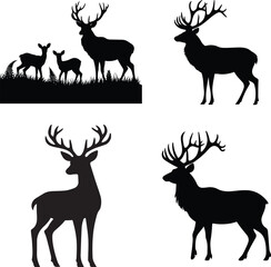 Set of Deer silhouette vector illustration