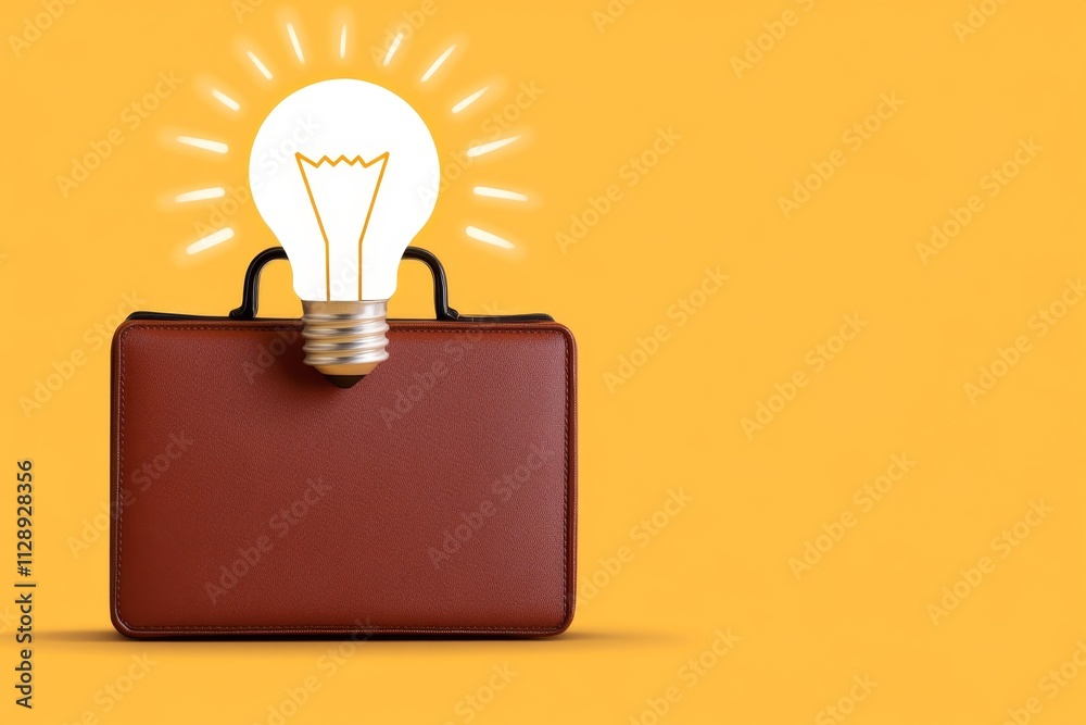 Poster a simple graphic of a briefcase and a light bulb combined, representing business ideas and innovatio