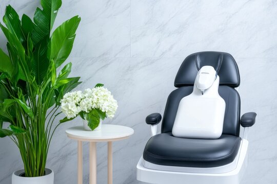 A spa advertisement featuring a relaxing environment, smooth legs, and an epilation device prominently displayed