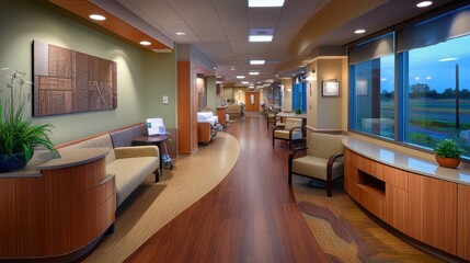 Modern Hospital Interior with Comfortable Seating and Natural Light