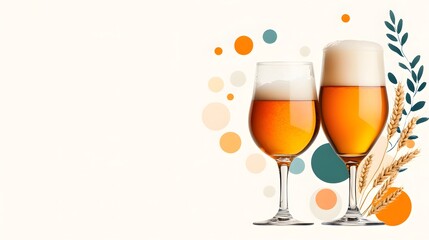 Beer-themed celebration vector with colorful glasses, wheat stalks, and a festive backdrop, International beer day