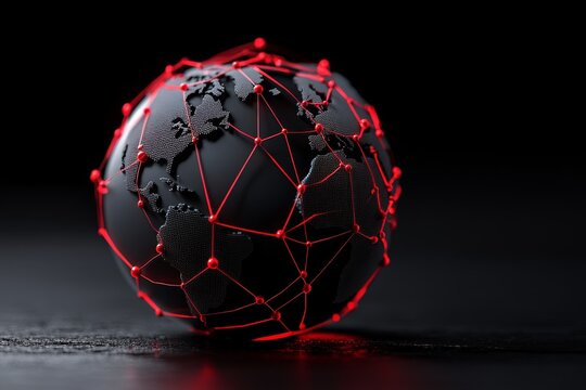 A visual representation of global connections on a digital globe, with red lines and markers symbolizing the epidemic spread